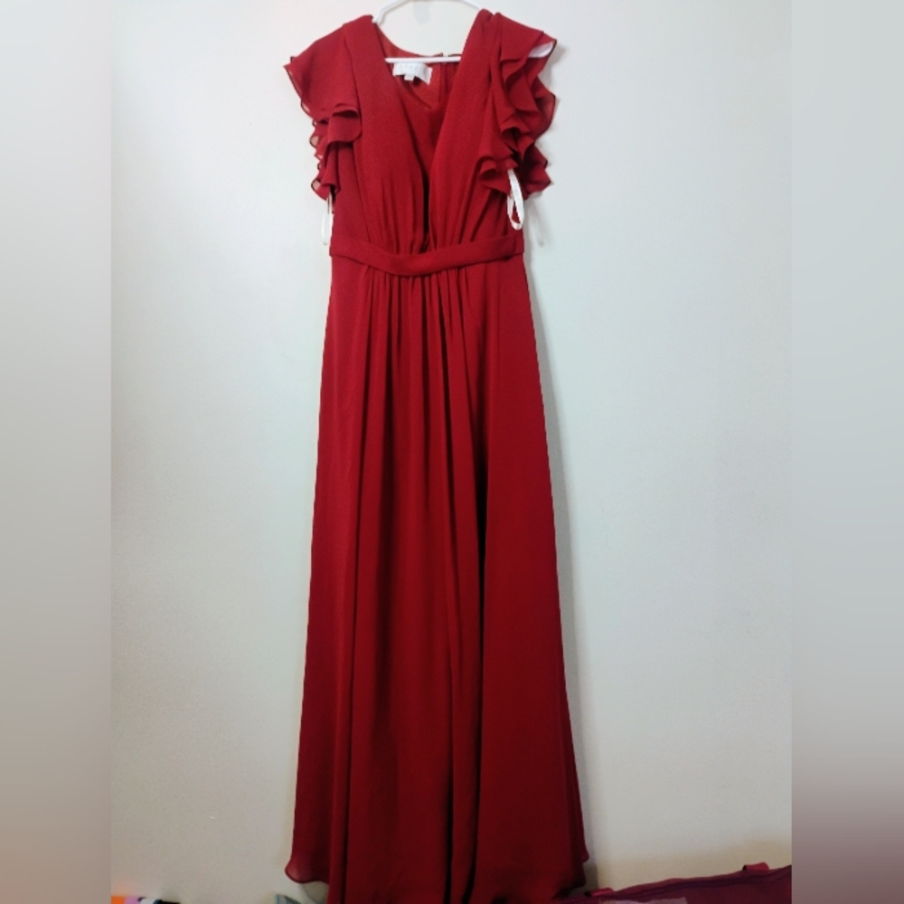 Azazie Elegant Formal Ruffle Long Dress Sleeve Dress